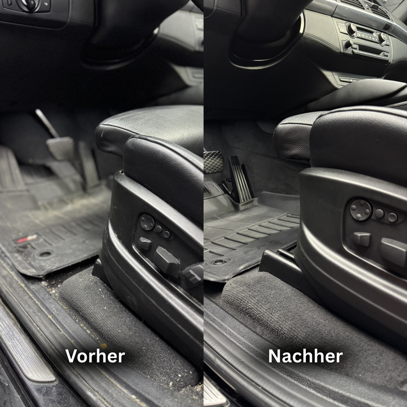 Entfernung von Staub, Sand und Verunreinigungen im Teppich- und Sitzbereich.Schonende Pflege der Kunststoffverkleidungen.