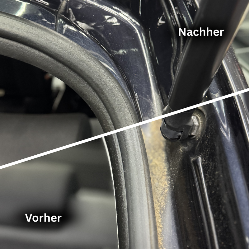 Entfernung von Staub, Ablagerungen und Verunreinigungen in sensiblen Kanten- und Dichtungsbereichen.Materialschonende Pflege aller Gummielemente.