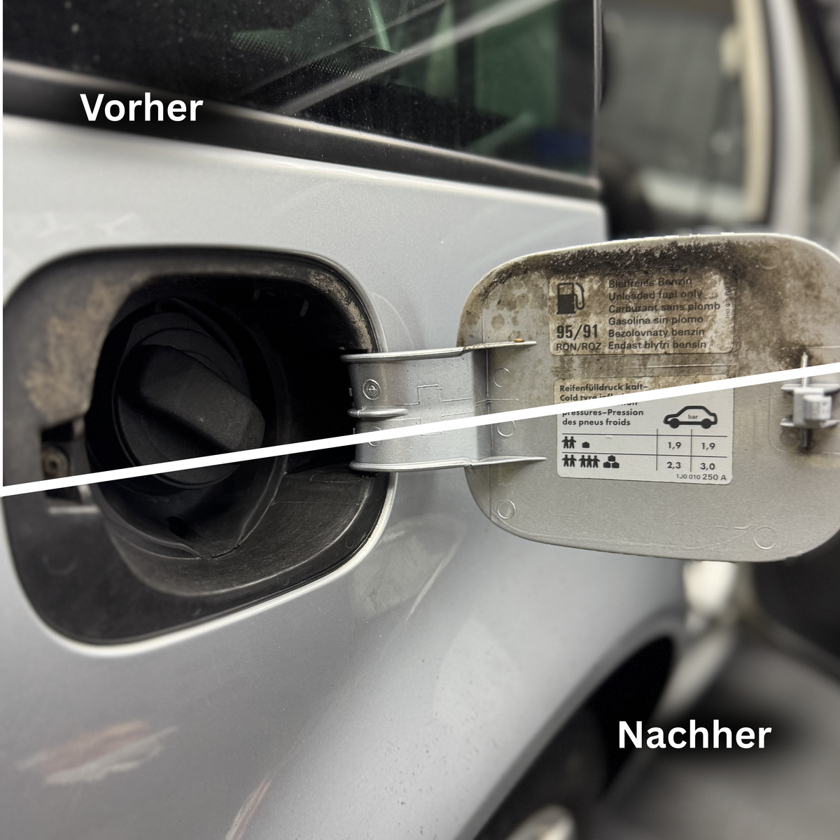 Vorher / Nacher Tankdeckel - Innenraumreinigung